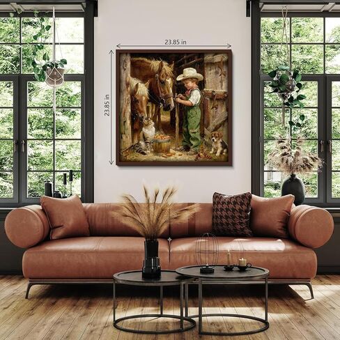 Country Farm Animals Puzzles for Adults 1000 Pieces, Vintage Cowboy Boy with Horses, Cat, Puppy Scene Jigsaw Puzzle, Challenging Rustic Barn Farmhouse Art Puzzle in Saudi Arabia