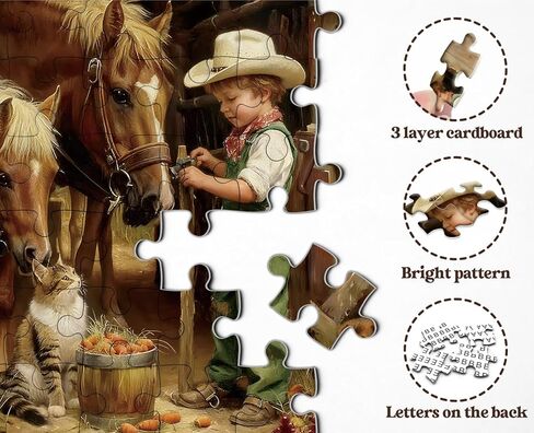 Country Farm Animals Puzzles for Adults 1000 Pieces, Vintage Cowboy Boy with Horses, Cat, Puppy Scene Jigsaw Puzzle, Challenging Rustic Barn Farmhouse Art Puzzle in Saudi Arabia