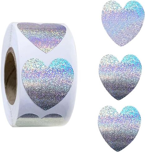 500Pcs Valentines Heart Stickers Roll Red Self-Adhesive Valentines Day Gifts Card Stickers Decals Metallic Sparkling Waterproof Love Sticker for Wedding Anniversary Envelopes Decorations-1in in Saudi Arabia