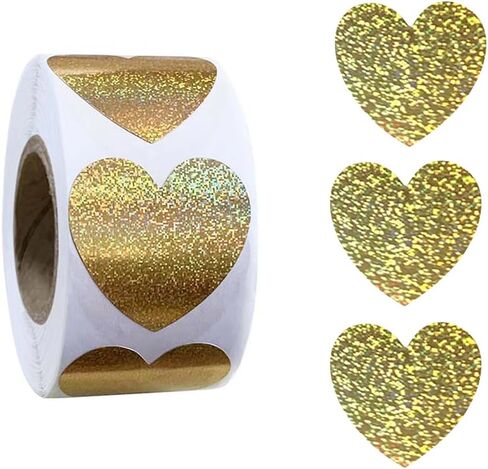 500Pcs Valentines Heart Stickers Roll Red Self-Adhesive Valentines Day Gifts Card Stickers Decals Metallic Sparkling Waterproof Love Sticker for Wedding Anniversary Envelopes Decorations-1in in Saudi Arabia
