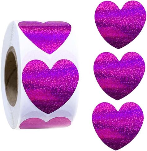 500Pcs Valentines Heart Stickers Roll Red Self-Adhesive Valentines Day Gifts Card Stickers Decals Metallic Sparkling Waterproof Love Sticker for Wedding Anniversary Envelopes Decorations-1in in Saudi Arabia