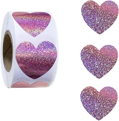 500Pcs Valentines Heart Stickers Roll Red Self-Adhesive Valentines Day Gifts Card Stickers Decals Metallic Sparkling Waterproof Love Sticker for Wedding Anniversary Envelopes Decorations-1in in Saudi Arabia