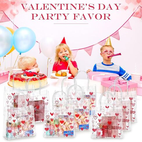 Aliceset 24 قطعة من أكياس هدايا عيد الحب البلاستيكية ذات مقابض 7.87 × 7.87 × 3.15 بوصة من Galentines، حقيبة هدايا على شكل قلب من PVC شفافة قابلة لإعادة الاستخدام لهدايا عيد الحب وحفلات الزفاف in Saudi Arabia