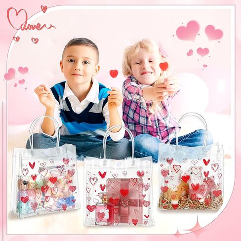 Aliceset 24 قطعة من أكياس هدايا عيد الحب البلاستيكية ذات مقابض 7.87 × 7.87 × 3.15 بوصة من Galentines، حقيبة هدايا على شكل قلب من PVC شفافة قابلة لإعادة الاستخدام لهدايا عيد الحب وحفلات الزفاف in Saudi Arabia