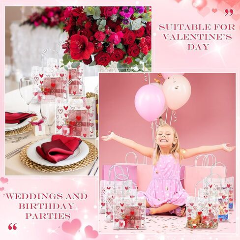 Aliceset 24 قطعة من أكياس هدايا عيد الحب البلاستيكية ذات مقابض 7.87 × 7.87 × 3.15 بوصة من Galentines، حقيبة هدايا على شكل قلب من PVC شفافة قابلة لإعادة الاستخدام لهدايا عيد الحب وحفلات الزفاف in Saudi Arabia