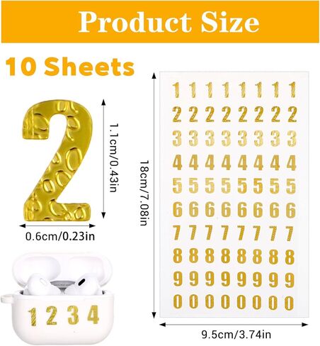 10 Sheets Mini Gold Number Stickers 0-9 Small Gold Glitter Self Adhesive Number Stickers for Scrapbooks Gift Decoration Cards Phone Case Craft in Saudi Arabia