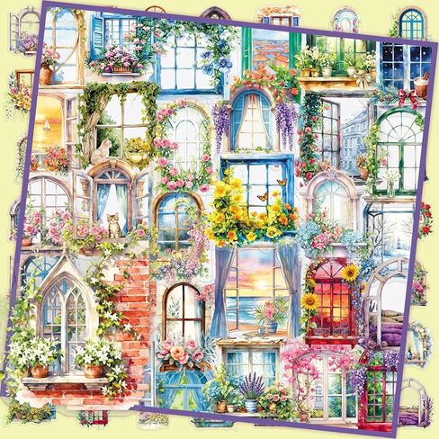 50PCS PET Waterproof Window Stickers, Watercolor Floral Window Sill Decals for Skateboard, Fridge, Laptop, Phone, Luggage (1.64-2.28 Inches)(Window-2) in Kuwait