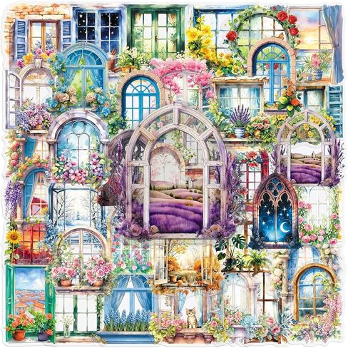 50PCS PET Waterproof Window Stickers, Watercolor Floral Window Sill Decals for Skateboard, Fridge, Laptop, Phone, Luggage (1.64-2.28 Inches)(Window-2) in Kuwait
