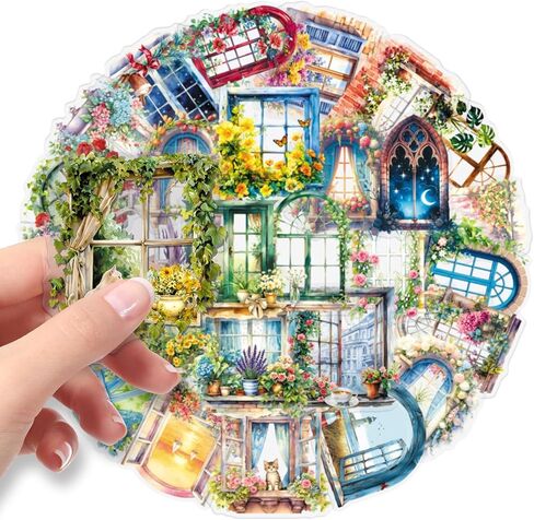 50PCS PET Waterproof Window Stickers, Watercolor Floral Window Sill Decals for Skateboard, Fridge, Laptop, Phone, Luggage (1.64-2.28 Inches)(Window-2) in Kuwait