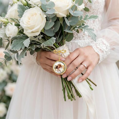 Wedding Bouquet Photo Charms Bouquet Charms for Wedding Memory Bridal bridegroom Charm DIY Pin Brooch Making Kit Round Picture Charm for Memory Friend Graduation Gift in Saudi Arabia