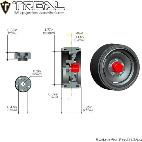 TREAL 1.9 Beadlock Wheels(4) Vintage Classic Wagon Scale Wheel CNC Machined Upgrades for 1/10 Crawlers RC-VTE10(Black) in Saudi Arabia