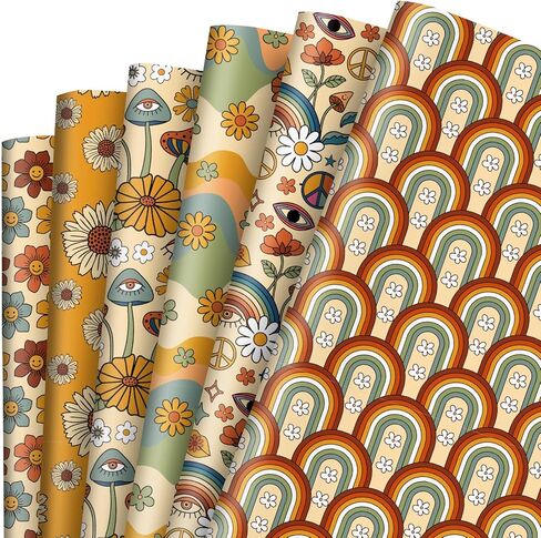 Whaline 12 Sheet Boho Wrapping Paper 27.6 x 39.4 Inch Retro Floral Rainbow Gift Wrap Paper -Not Roll- Folded Flat Vintage Flower Art Paper for Wedding Bridal Shower in Saudi Arabia