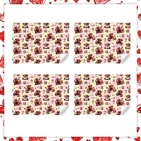 Geluode Yak Highland Cow Wrapping Paper, Valentine's Day Wrapping Paper - 4 Sheets Folded Flat 20x28 inches Floral Cow Gift Wrap for Yak Theme Birthday Wedding Valentine's Day in Saudi Arabia