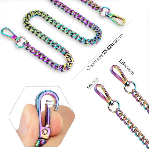 Rainbow Metal Wallet Chain Strap, 23.6 Inch Colorful Replacement Crossbody Shoulder Bag Chain with Sturdy Buckle, Durable Fashion Accessory for Handbags & DIY Women's Wallets in Kuwait