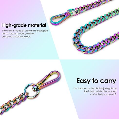 Rainbow Metal Wallet Chain Strap, 23.6 Inch Colorful Replacement Crossbody Shoulder Bag Chain with Sturdy Buckle, Durable Fashion Accessory for Handbags & DIY Women's Wallets in Kuwait