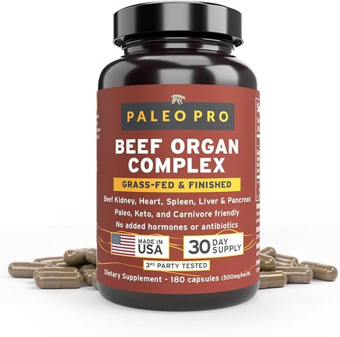 Paleo Pro O.G. Blend Premium Beef Organs Capsules, Kidney, Heart, Liver, Spleen and Pancreas from Grass Fed & Pastured Cows, Dietary Supplement, No Added Hormones or Antibiotics, 180 Capsules in Saudi Arabia