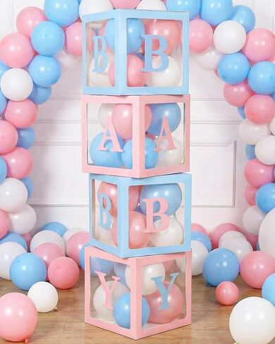 4 Pcs Balloon Boxes with Letters, Transparent Clear Balloon Boxes Gender Reveal Blocks Backdrop Decorations for Gender Reveal Party Favors Decor (White) in Saudi Arabia