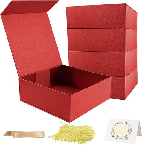 صناديق هدايا LumyHavver مقاس 9.65x9.65x3.6 بوصة، صندوق هدايا أسود مغناطيسي قابل للطي لأعياد الميلاد أو الكريسماس أو تغليف هدايا الحفلات in Saudi Arabia