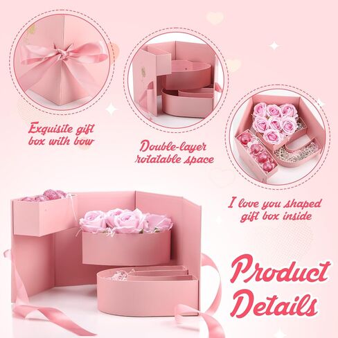 2 Pcs Valentine's Day Flower Gift Box for Women Empty Valentine Gifts for Mom Letter Shaped Box Rotating Double Layers Floral Container with Lid Fillable Chocolate Packaging for Holiday in Saudi Arabia