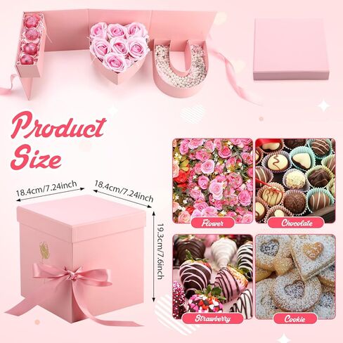 2 Pcs Valentine's Day Flower Gift Box for Women Empty Valentine Gifts for Mom Letter Shaped Box Rotating Double Layers Floral Container with Lid Fillable Chocolate Packaging for Holiday in Saudi Arabia