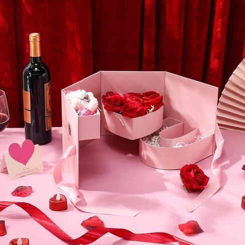 2 Pcs Valentine's Day Flower Gift Box for Women Empty Valentine Gifts for Mom Letter Shaped Box Rotating Double Layers Floral Container with Lid Fillable Chocolate Packaging for Holiday in Saudi Arabia