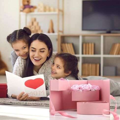 2 Pcs Valentine's Day Flower Gift Box for Women Empty Valentine Gifts for Mom Letter Shaped Box Rotating Double Layers Floral Container with Lid Fillable Chocolate Packaging for Holiday in Saudi Arabia