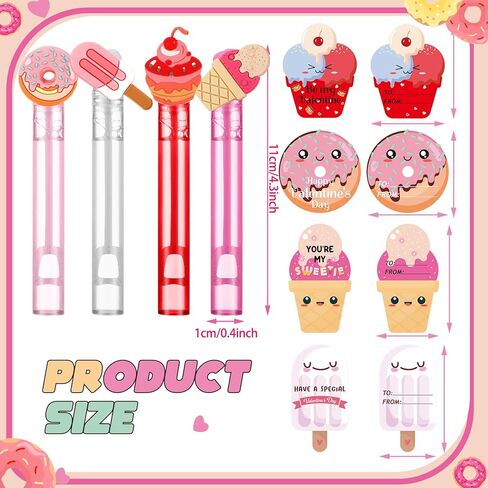 78Pcs/24 Set Valentines Day Cards Kids Classroom Valentines Gifts Donut Party Favors Mini Bubble Wands Classroom Exchange Gifts Cards Ice Cream Drip Party Favors for Kids Toddlers Girls Boys in Saudi Arabia