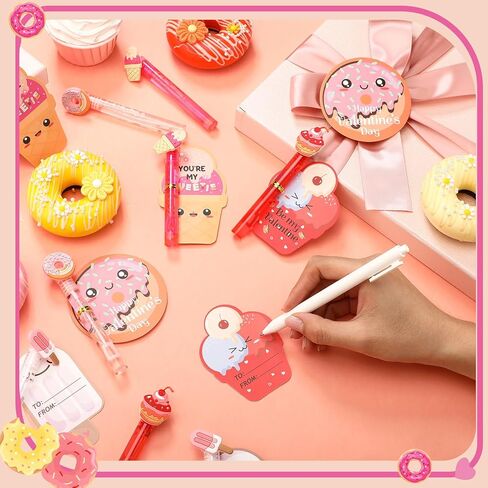 78Pcs/24 Set Valentines Day Cards Kids Classroom Valentines Gifts Donut Party Favors Mini Bubble Wands Classroom Exchange Gifts Cards Ice Cream Drip Party Favors for Kids Toddlers Girls Boys in Saudi Arabia