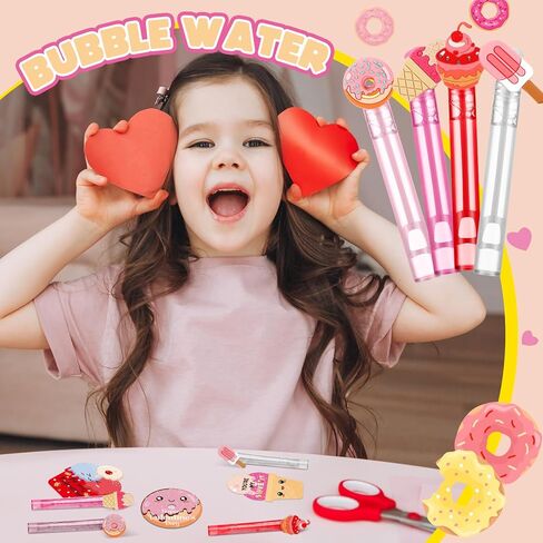 78Pcs/24 Set Valentines Day Cards Kids Classroom Valentines Gifts Donut Party Favors Mini Bubble Wands Classroom Exchange Gifts Cards Ice Cream Drip Party Favors for Kids Toddlers Girls Boys in Saudi Arabia