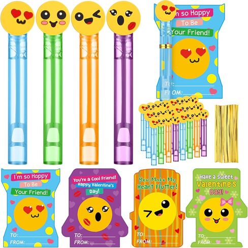 78Pcs/24 Set Valentines Day Cards Kids Classroom Valentines Gifts Donut Party Favors Mini Bubble Wands Classroom Exchange Gifts Cards Ice Cream Drip Party Favors for Kids Toddlers Girls Boys in Saudi Arabia