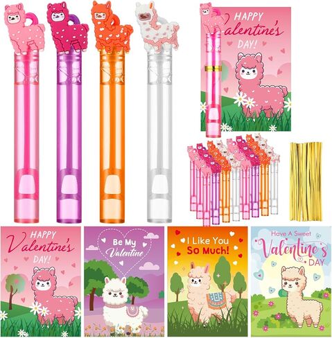 78Pcs/24 Set Valentines Day Cards Kids Classroom Valentines Gifts Donut Party Favors Mini Bubble Wands Classroom Exchange Gifts Cards Ice Cream Drip Party Favors for Kids Toddlers Girls Boys in Saudi Arabia