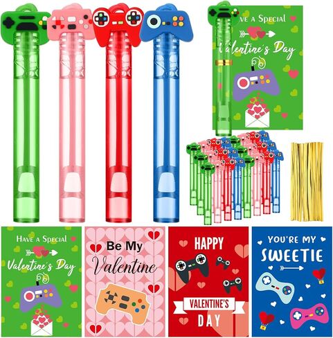 78Pcs/24 Set Valentines Day Cards Kids Classroom Valentines Gifts Donut Party Favors Mini Bubble Wands Classroom Exchange Gifts Cards Ice Cream Drip Party Favors for Kids Toddlers Girls Boys in Saudi Arabia