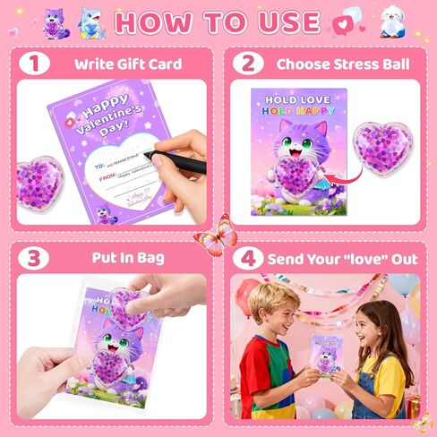 بطاقات عيد الحب من كريولبو لمدرسة الأطفال - كرات ضغط القلب، هدايا عيد الحب للأطفال في الفصل الدراسي مع بطاقات تهنئة للأطفال - ألعاب تخفيف التوتر لحفلات عيد الحب، 24 حزمة in Kuwait