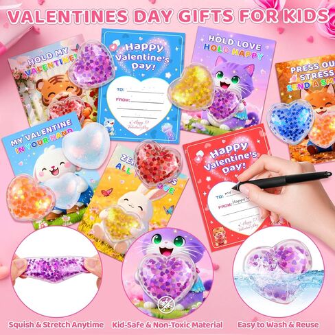 بطاقات عيد الحب من كريولبو لمدرسة الأطفال - كرات ضغط القلب، هدايا عيد الحب للأطفال في الفصل الدراسي مع بطاقات تهنئة للأطفال - ألعاب تخفيف التوتر لحفلات عيد الحب، 24 حزمة in Kuwait