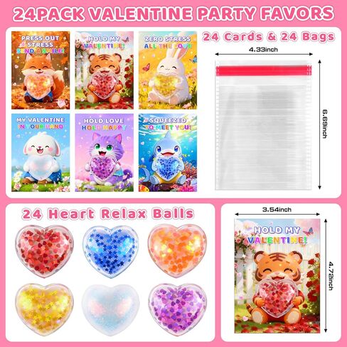 بطاقات عيد الحب من كريولبو لمدرسة الأطفال - كرات ضغط القلب، هدايا عيد الحب للأطفال في الفصل الدراسي مع بطاقات تهنئة للأطفال - ألعاب تخفيف التوتر لحفلات عيد الحب، 24 حزمة in Kuwait