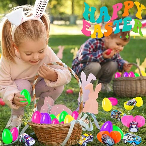 24 عبوة من بيض عيد الفصح المملوء مسبقًا مع سيارات قابلة للسحب - لا تحتاج إلى تجميع، حشو بيض عيد الفصح وحشوات السلال للأطفال، جوائز الفصل الدراسي، هدايا الحفلات، ألعاب عيد الفصح للأولاد in Saudi Arabia