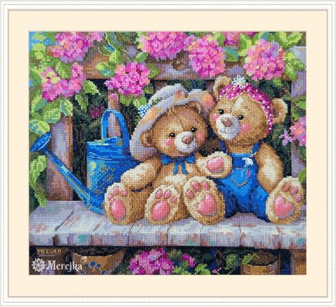 مجموعة غرز متقاطعة Merejka K-265 Garden Friends - خيوط DMC، Zweigart Aida 16، مخططات ورقية ورائعة - 8.3 بوصة × 9.6 بوصة (21 × 24.5 سم)، 42 لونًا in Kuwait