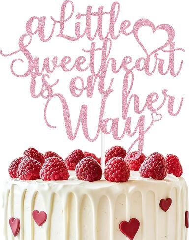 غلاف كعكة Red Glitter A Little Sweetheart is on Her Way، مستلزمات تزيين حفلات استقبال المولود الجديد in Kuwait