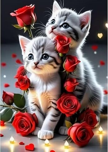 MOMDEDP Cat Diamond Art Kits for Adults, Kitten Rose Flowers Diamond Painting for Adult, 5D Diamonds Painting, DIY Round Full Drill Cats Gem Art Crafts Kit Home Wall Decor Gifts 16x12 inch in Kuwait