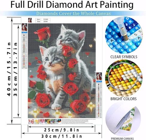MOMDEDP Cat Diamond Art Kits for Adults, Kitten Rose Flowers Diamond Painting for Adult, 5D Diamonds Painting, DIY Round Full Drill Cats Gem Art Crafts Kit Home Wall Decor Gifts 16x12 inch in Kuwait