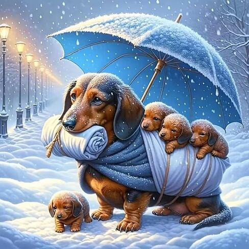 Dog Diamond Art Painting Kits for Adults, Full Drill Winter Diamond Dots Paintings for Beginners, Round 5D Dog Family Paint with Diamonds Pictures Gem Art Painting Kits DIY Crafts 11.8x11.8inch in Kuwait