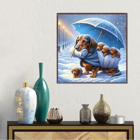 Dog Diamond Art Painting Kits for Adults, Full Drill Winter Diamond Dots Paintings for Beginners, Round 5D Dog Family Paint with Diamonds Pictures Gem Art Painting Kits DIY Crafts 11.8x11.8inch in Kuwait