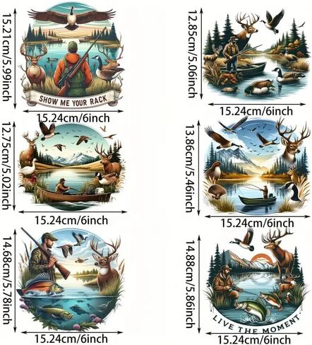 6pcs Hunting Themed Fishing Elk Seagull Iron On Transfers for T-Shirts Rub on Transfers Stickers Vinyl Ready to Press Stickers Iron on Decals for T-Shirts Clothing Hoodie DIY Crafts in Saudi Arabia