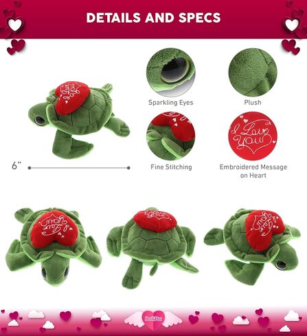 DolliBu I Love You Valentine Plush Big Eye Sea Turtle - Cute Turtle Stuffed Animal with Red Heart and Name Personalization Gift for Valentines Day, Birthday, Anniversary, Romantic Date - 6 Inches in Saudi Arabia