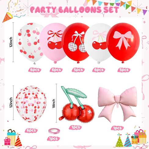 Cherry Balloons, 12 Inch Cherry Party Decorations Red Pink White Print Latex Balloons with Cherry Bow Foil Balloon for She is Cherry on Top Birthday Wedding Fruit Party Decorations in Saudi Arabia