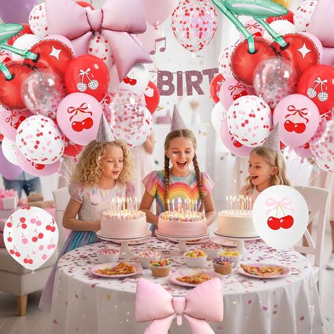 Cherry Balloons, 12 Inch Cherry Party Decorations Red Pink White Print Latex Balloons with Cherry Bow Foil Balloon for She is Cherry on Top Birthday Wedding Fruit Party Decorations in Saudi Arabia