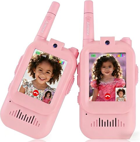 ألعاب جهاز اتصال لاسلكي للفيديو للأعمار من 3 إلى 12 عامًا للأولاد والبنات، عبوتان من أجهزة اتصال لاسلكي قابلة لإعادة الشحن مع شاشة، راديو طويل المدى ثنائي الاتجاه مع 4 تأثيرات صوتية، (وردي-وردي) in Kuwait