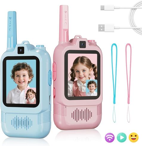 Video Walkie Talkies for Kids, Dual Camera 2-Pack Rechargeable Video Intercom,1600 Ft Range 2 Way Radios Toys|Voice Chat&Photo, Gifts for Age 3-12 Boys Girls Indoor Outdoor Games, Camping (Pink/Blue) in Saudi Arabia