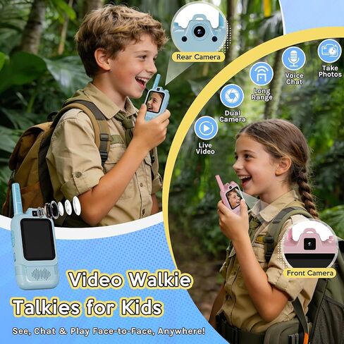 Video Walkie Talkies for Kids, Dual Camera 2-Pack Rechargeable Video Intercom,1600 Ft Range 2 Way Radios Toys|Voice Chat&Photo, Gifts for Age 3-12 Boys Girls Indoor Outdoor Games, Camping (Pink/Blue) in Saudi Arabia