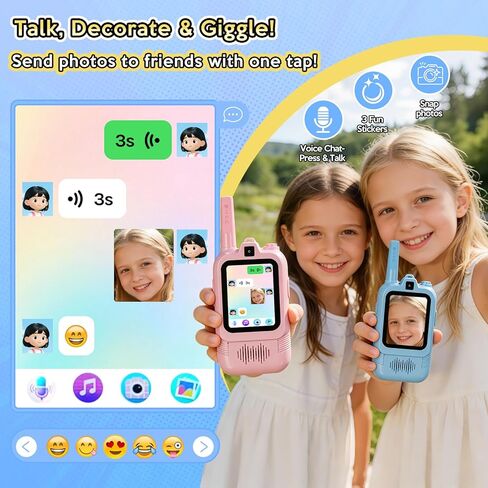 Video Walkie Talkies for Kids, Dual Camera 2-Pack Rechargeable Video Intercom,1600 Ft Range 2 Way Radios Toys|Voice Chat&Photo, Gifts for Age 3-12 Boys Girls Indoor Outdoor Games, Camping (Pink/Blue) in Saudi Arabia